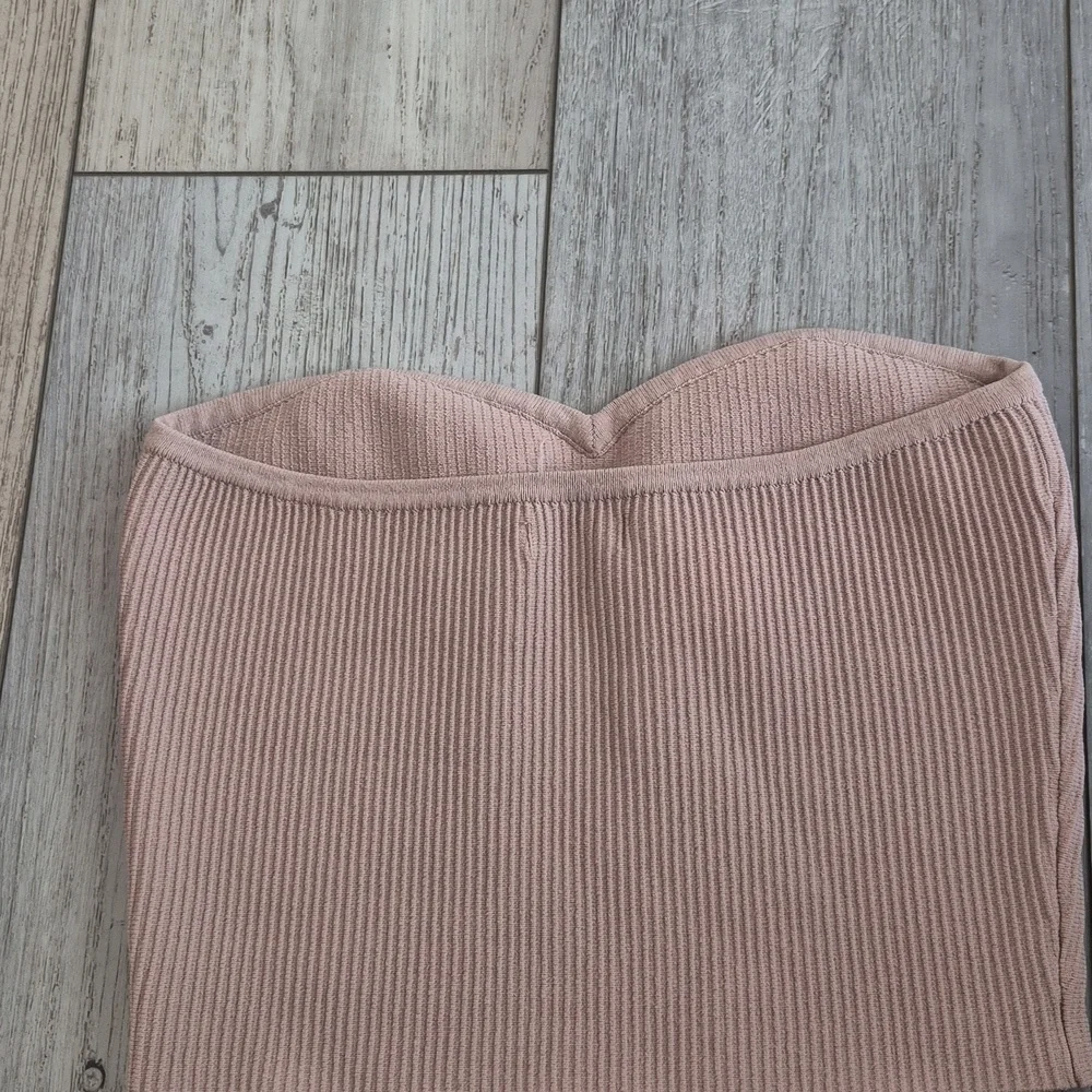 Pink Ribbed Strapless Top Size S - Picture 2 of 4